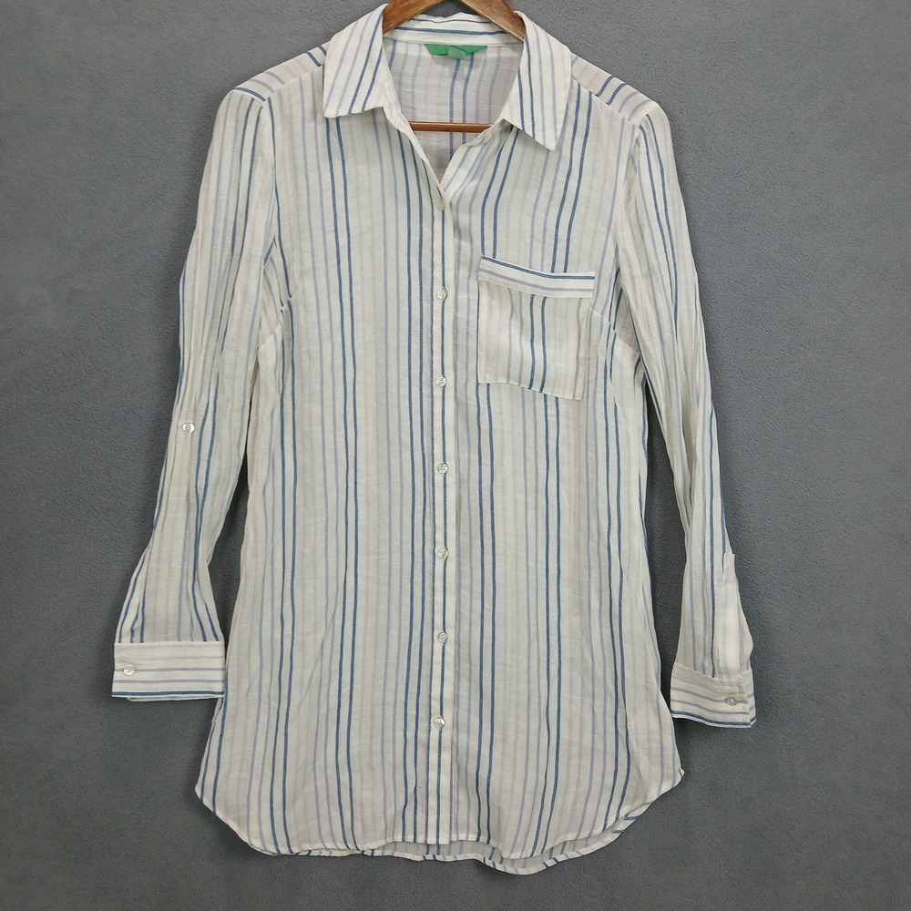 Dip‎ Shirt Dress Womens Small Multicolored Striped Roll Tab Sleeve Career Formal